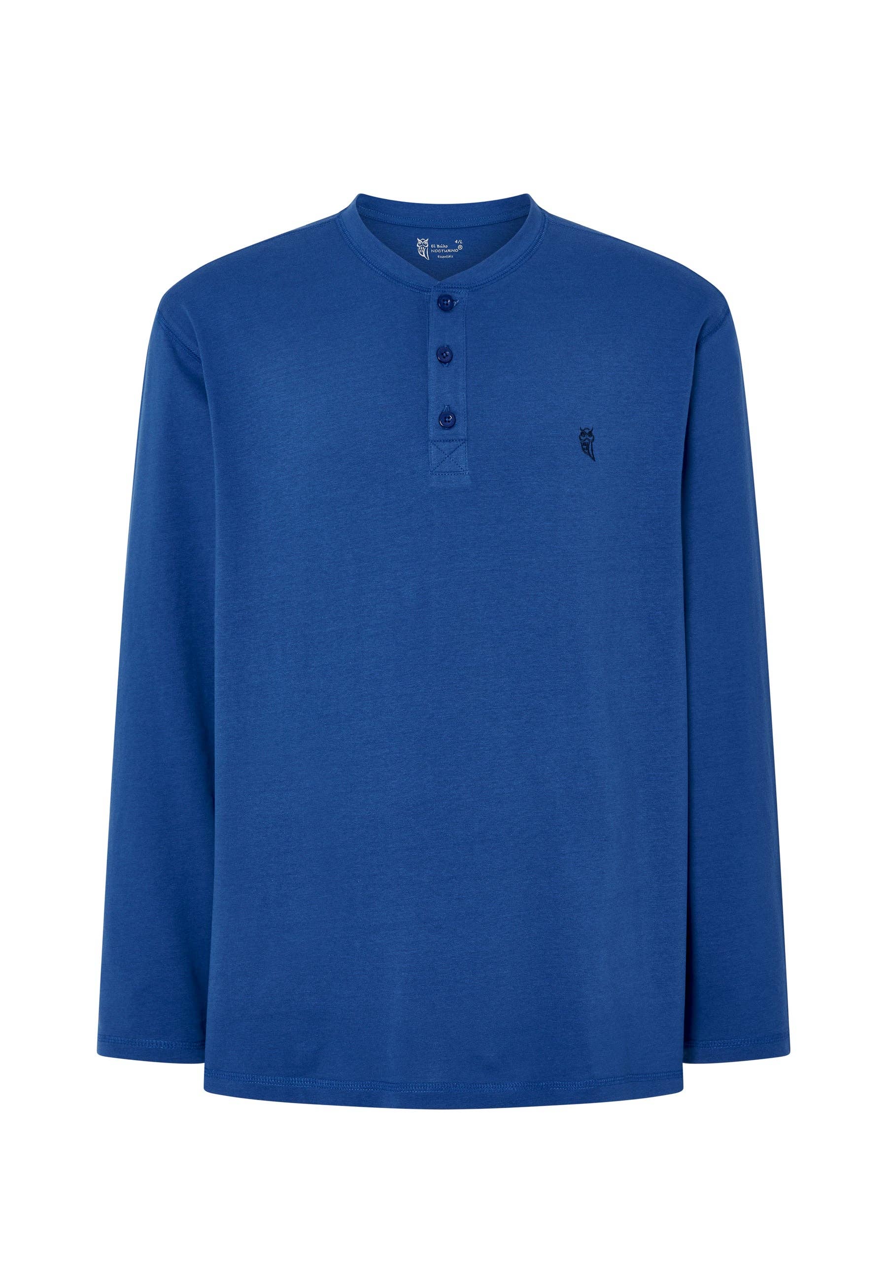 Men's Long Pajama Shirt with Plain Placket - Blue 7527 for wholesale on Faire