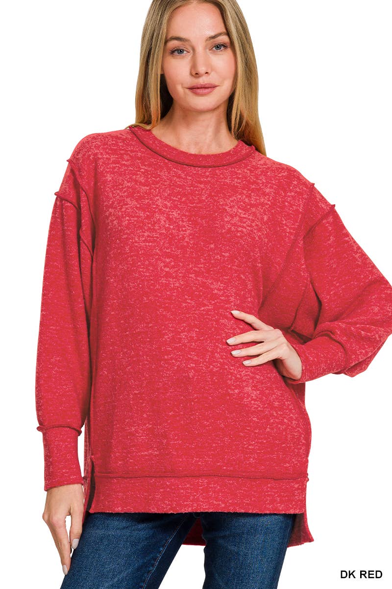 42POPS - Wholesale Knit Sweater - Women's - `.Brushed Melange Hacci Exposed Seam Sweater W/ Side2