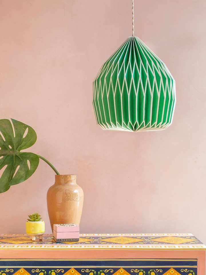 Neon Green Paper Lampshade for wholesale by Ian Snow Ltd