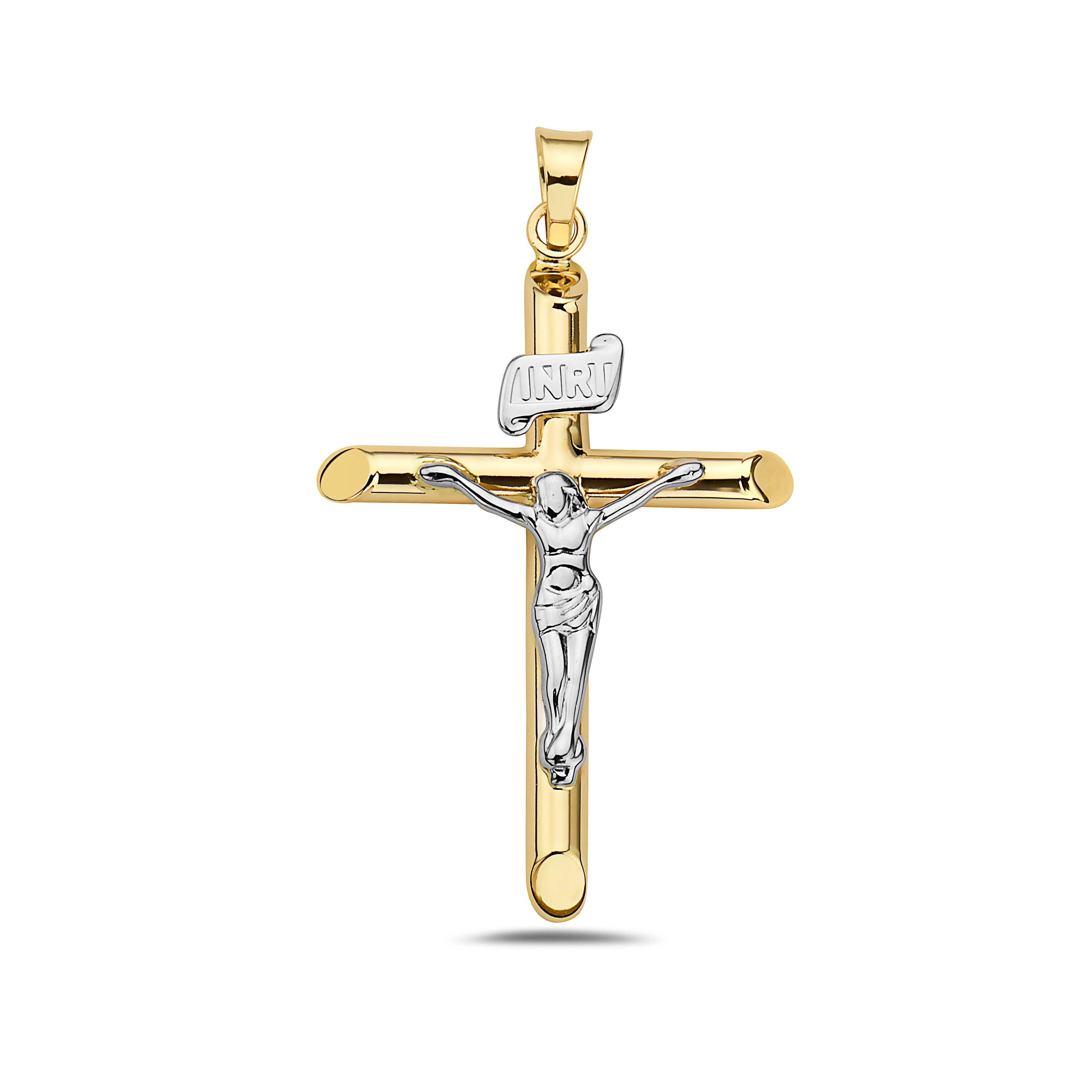 Pori Jewelry - Wholesale Individual Charm/Pendant - 14K Two-Toned Gold Jesus & Cross Religious Pendant