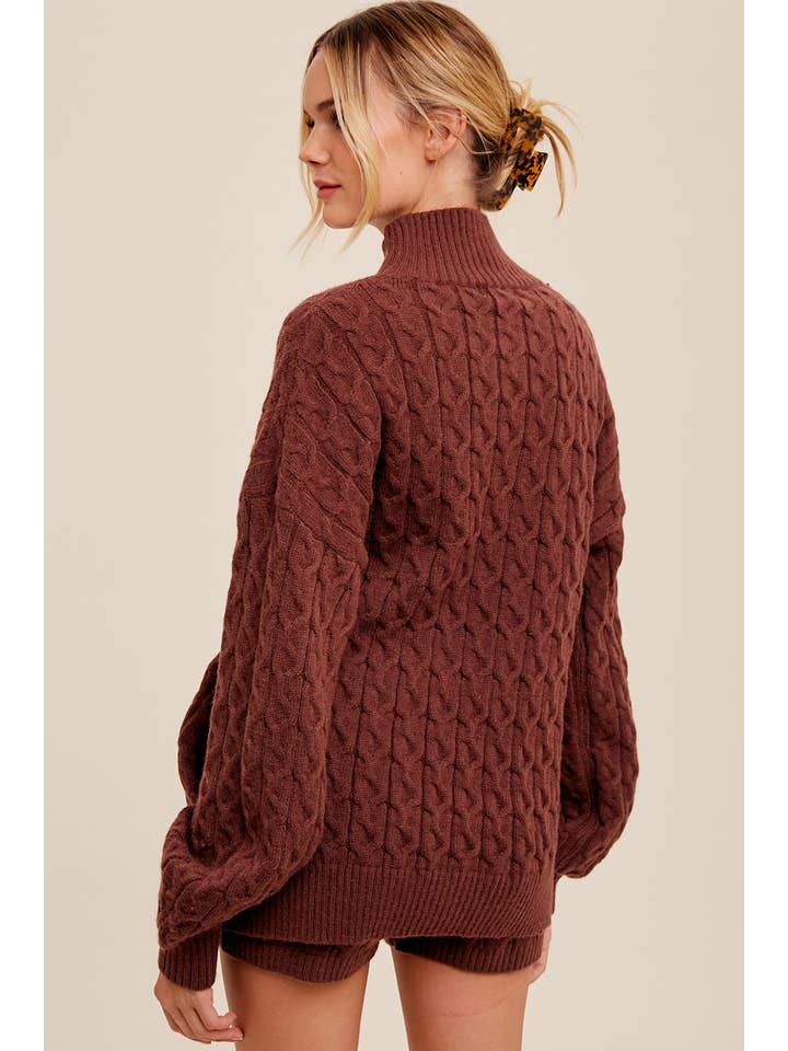 Listicle - Wholesale Lounge Set - Women's - Cable Knit Mock Neck Sweater Set LWSET0139