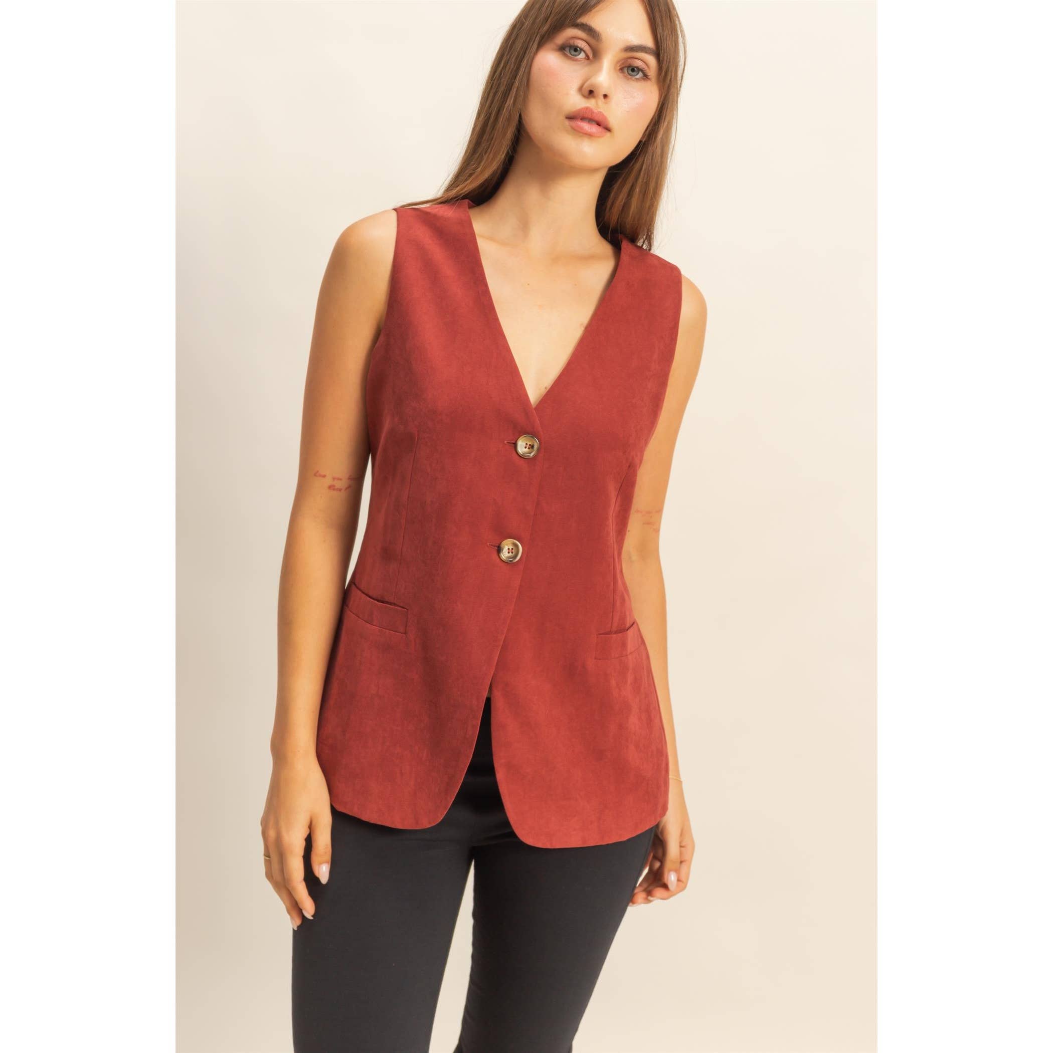 HYFVE - Vente Veste sans manches – femme - Gilet ajusté sans manches à col en V avec boutons2