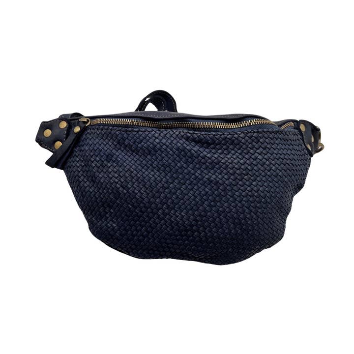 LUNA BRAID WASHED LEATHER FANNY BAG BLUE for wholesale by Louisa lee