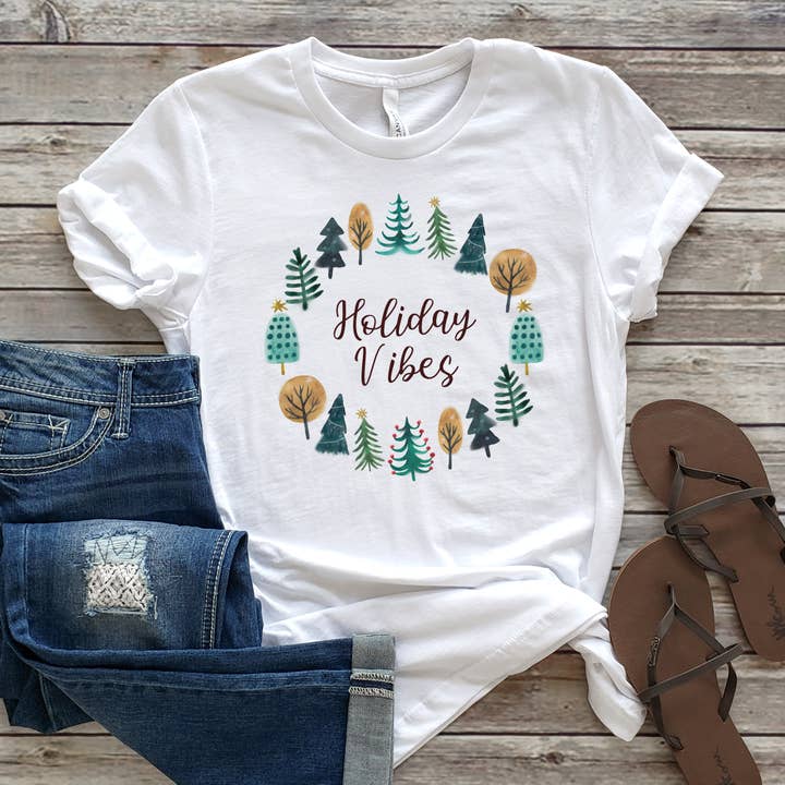 HOLIDAY VIBES CIRCLE TEE | CHRISTMAS | SIZES XS-2XL for wholesale by Loopty Loo Designs