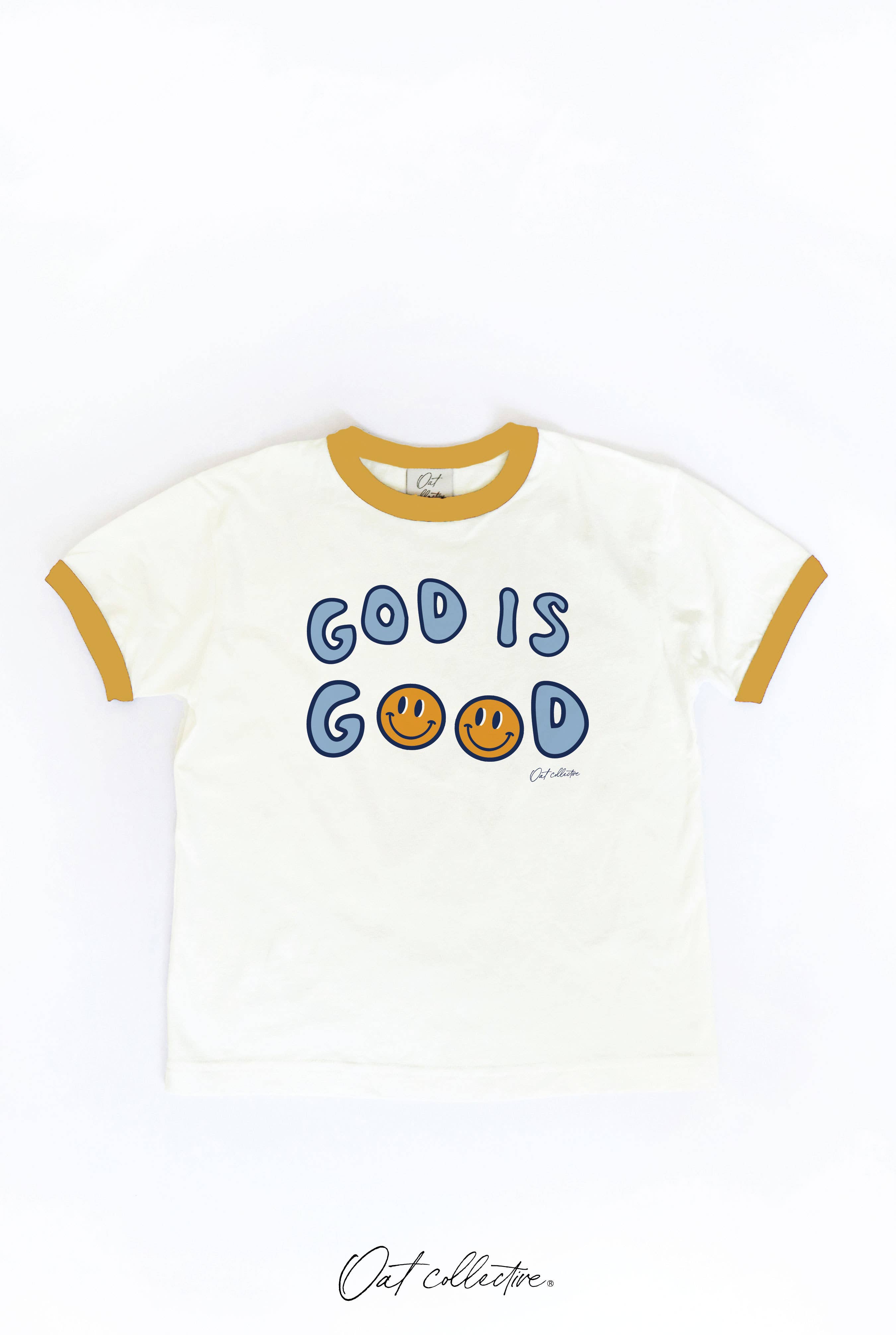 OAT COLLECTIVE – Engroshandel T-shirt med serigrafitryk – til børn – GOD IS GOOD Ringetrøje til småbørn1