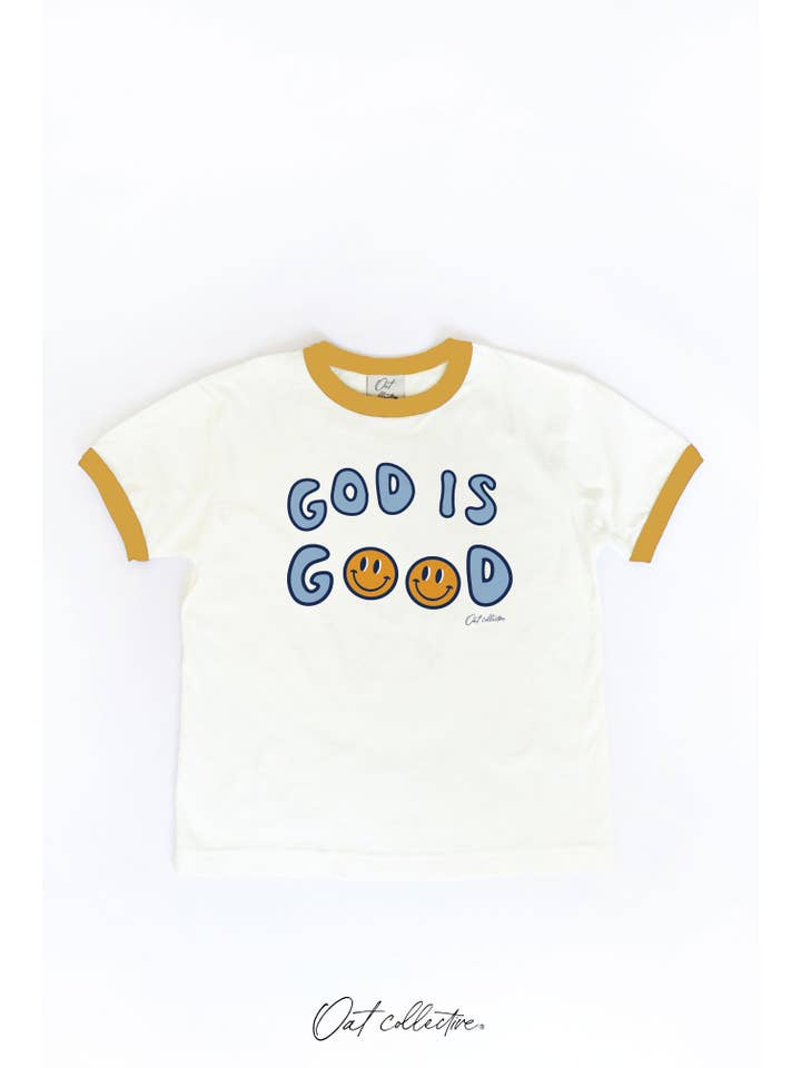 OAT COLLECTIVE - Wholesale Screen Printed T-Shirt - Kids - GOD IS GOOD Toddler Ringer Graphic Top1