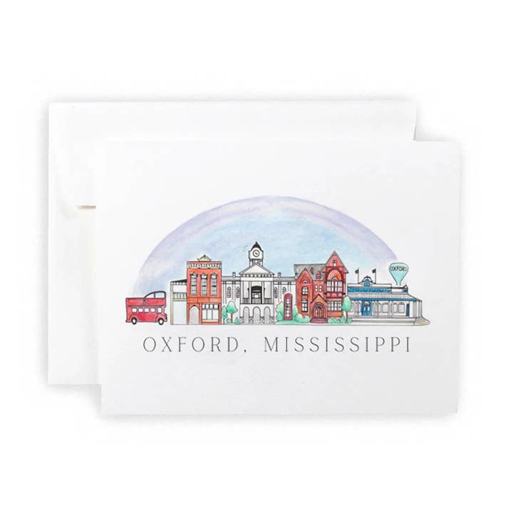 Ensemble de cartes de vœux ou de cartes de notes Skyline d'Oxford, Mississippi pour la vente par Natty Michelle Paperie