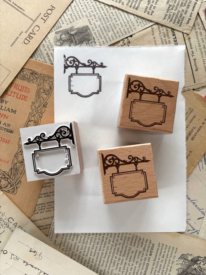 Hanging shop sign rubber stamp for wholesale by The Creeping Moon