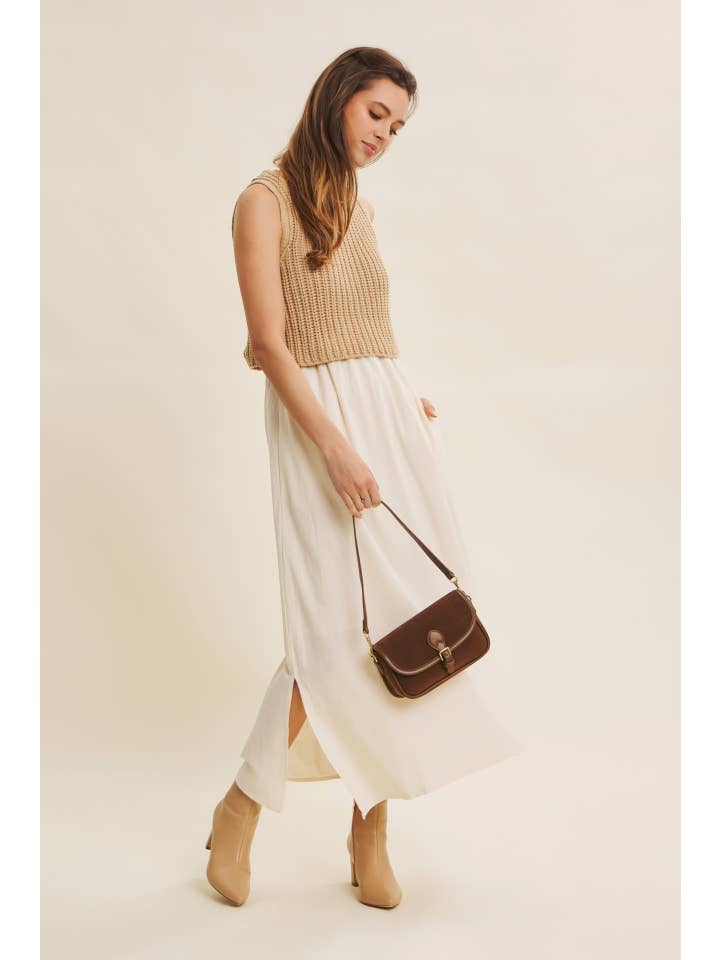 in february - Wholesale Dress - Women's - CHUNKY SWEATER TWOFER MIDI DRESS WITH POCKETS AND LINING