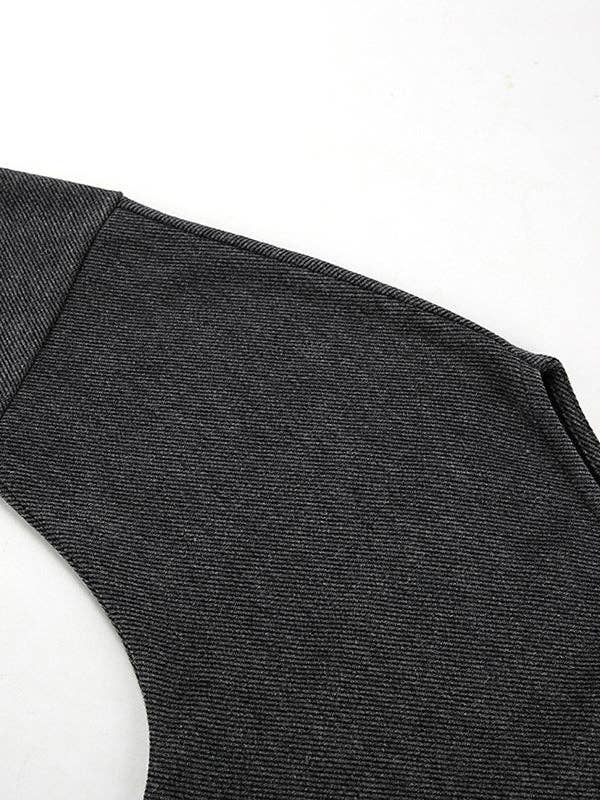 NERO Magliette a maniche lunghe con spacco laterale a spalla scoperta di colore solido e vestibilità ampia. in vendita all'ingrosso su Faire10