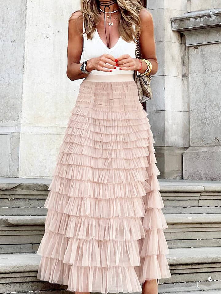 Mccolin - Venta al por mayor Falda - Mujer - Falda larga con volantes en capas6