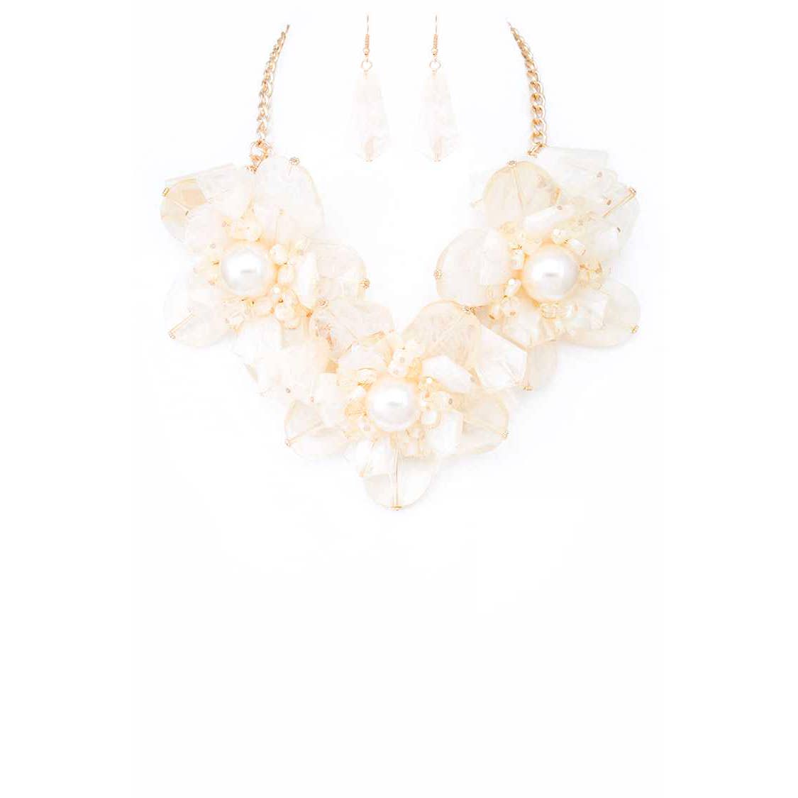 Artini Accessories – wholesale Jewellery set – Resin & Pearl Flowers Statement Necklace Set5