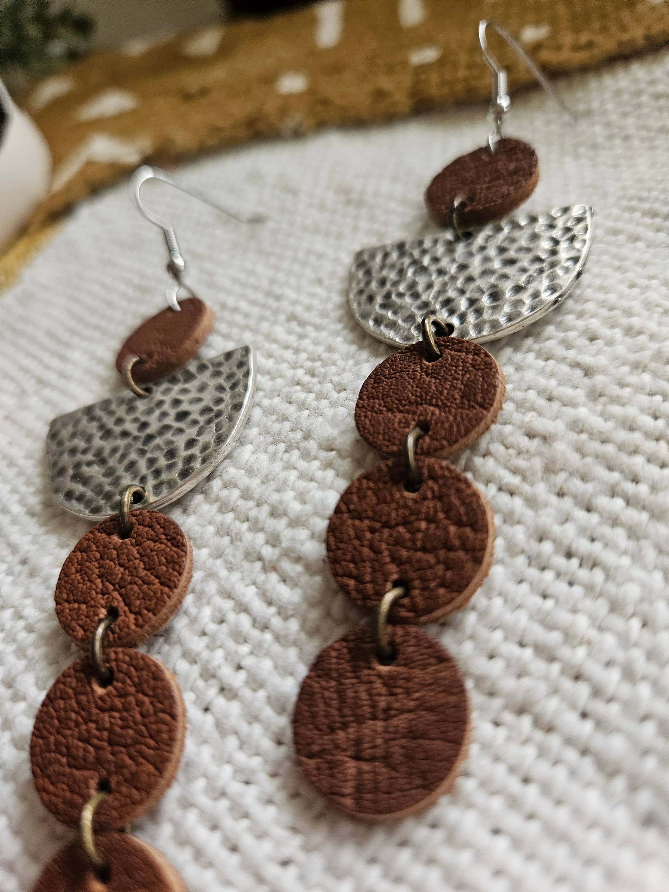Native Leather Co - Wholesale Dangle Earrings - Genuine Leather Circle Drop Earrings - Silver Accent2