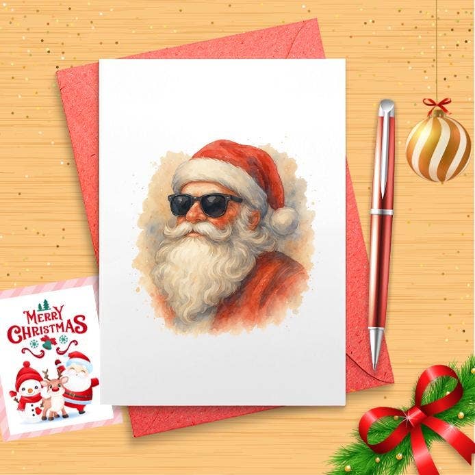 Sonnenbrille mit Weihnachtsmann-Gesicht Grußkarte, Süßer Weihnachtsmann für den Großhandel von VenusArtsShop