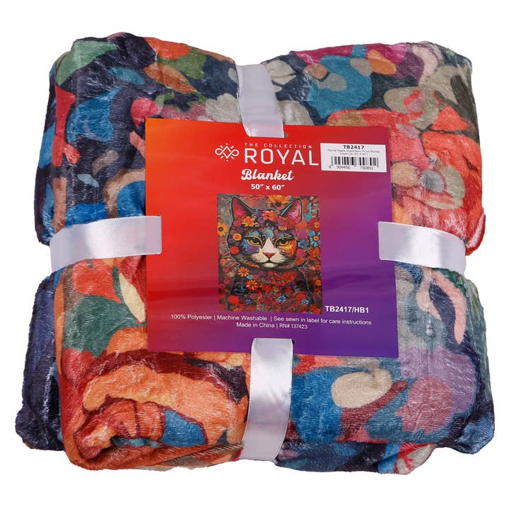 Sunshine Joy - Vendita all'ingrosso Plaid - Coperta artistica in pile Hippie Cat in due misure2