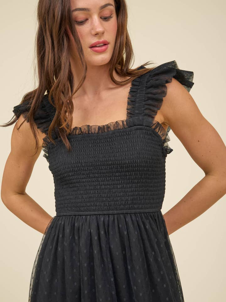 Blu Pepper - Wholesale Dress - Women's - POLKA DOT CHIFFON SMOCKED RUFFLE DETAIL MINI DRESS16