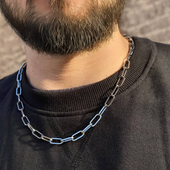 Colar de Corrente Tipo Clipes de Papel em Prata de Lei com Acabamento em Ródio por atacado de Nikoghos Jewelry