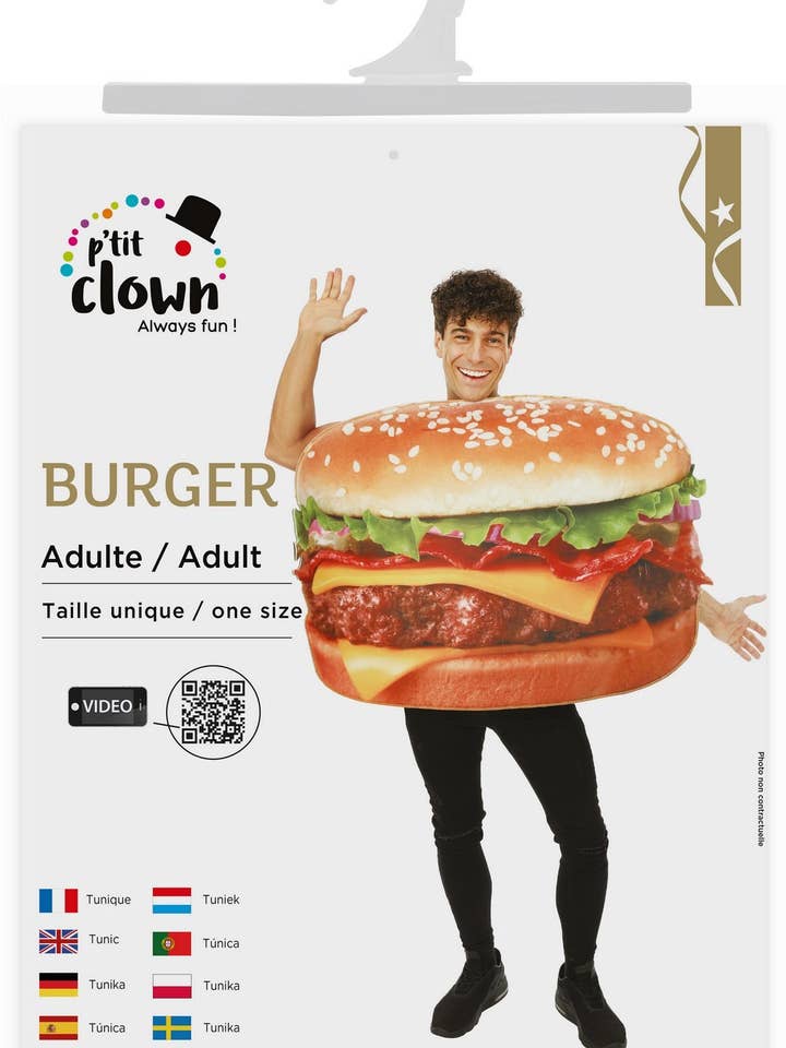 P'tit Clown - Wholesale Costume - Men's - Burger Costume - Adult - One Size0