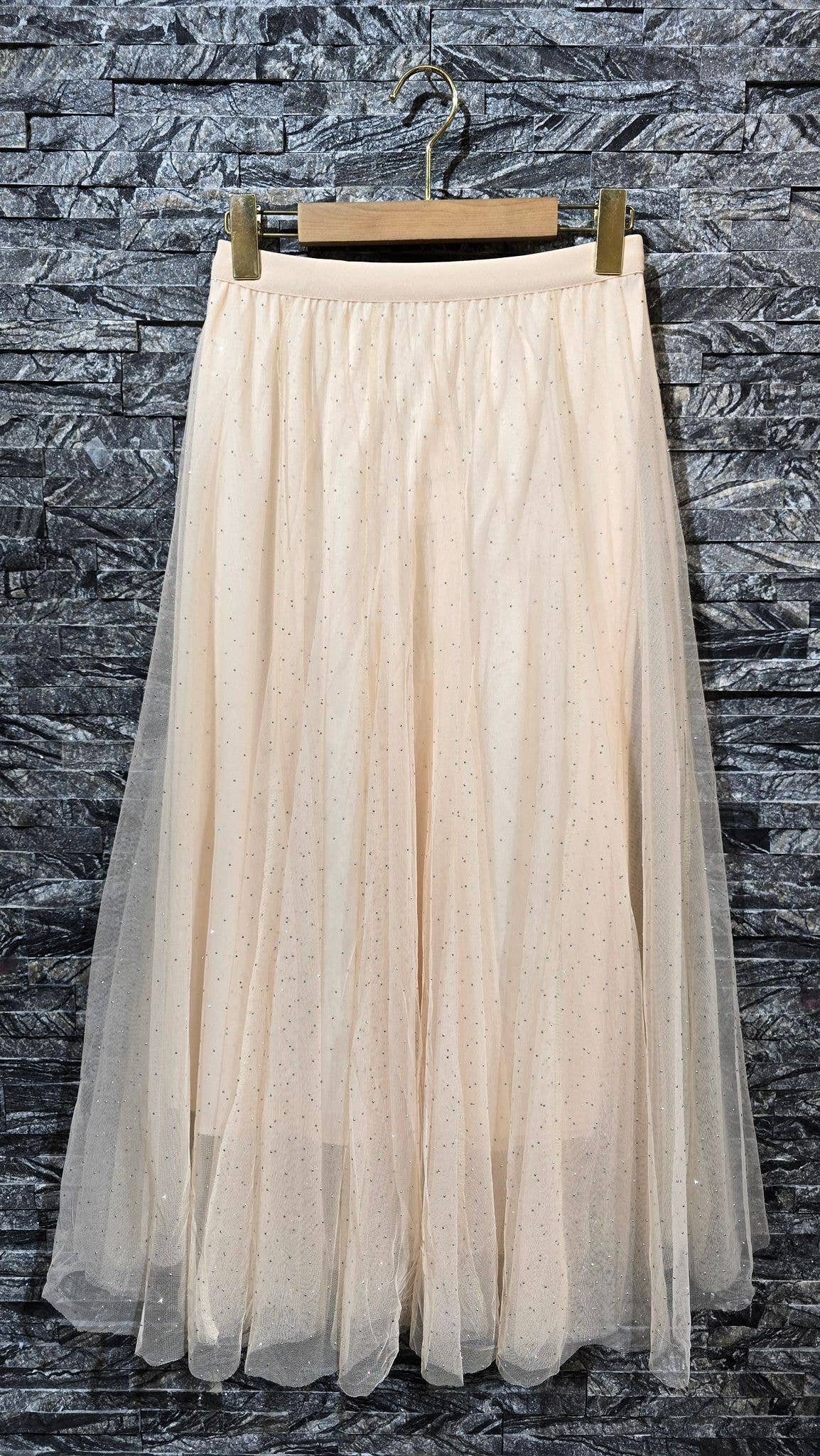 Tulle skirt with front and back rhinestones Z208 Beige for wholesale on Faire0