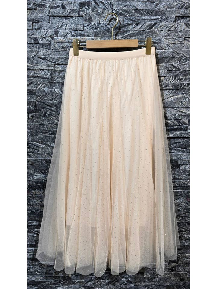 beige Gonna in tulle beige con strass davanti e dietro Z208 in vendita all'ingrosso su Faire