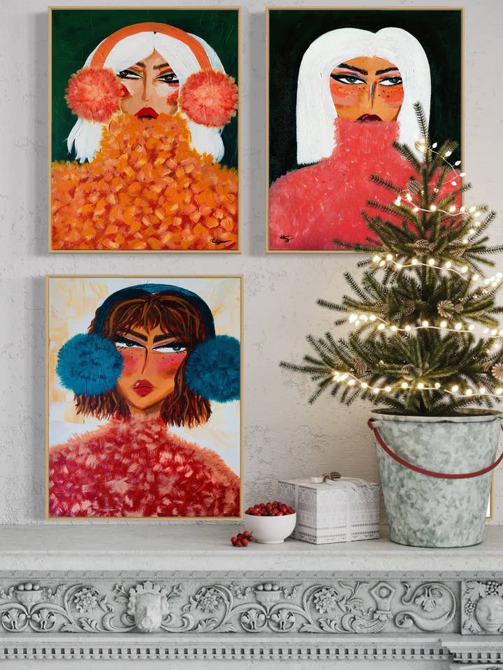 Set of Three - Apres Ski Girls for wholesale by Aim Straley Art