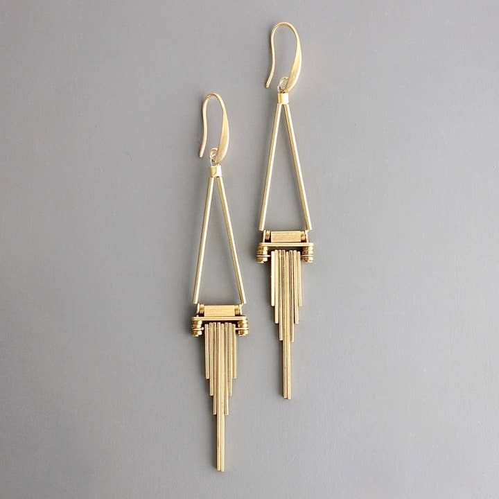 CHRE89 Geometric brass earrings for wholesale by David Aubrey Jewelry