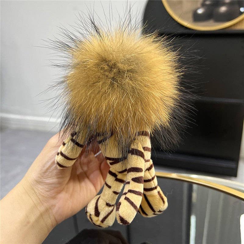 FurDecoration - Venta al por mayor Llavero - Mujer - Lindo llavero con forma de muñeco de tigre con piel de mapache, colgante en forma de llavero de coche8