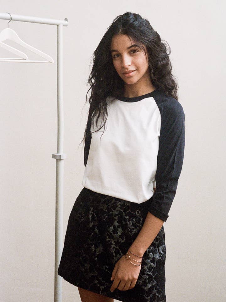 Washed Black Relaxed-Fit Raglan Baseball T-shirt - Black/White for wholesale on Faire3