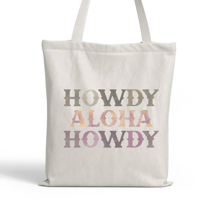Howdy Aloha Tote Bag for wholesale by Malina Prints