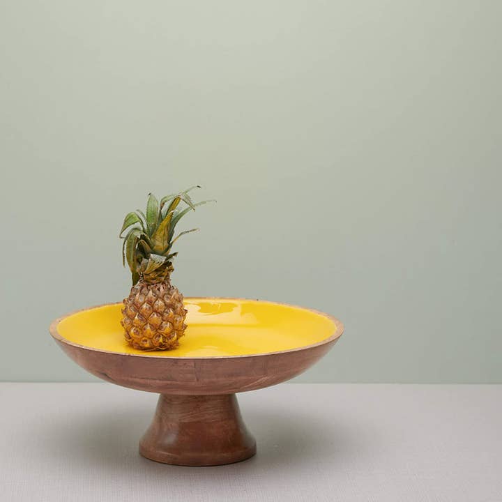 Folkhomes Global Inc – Engroshandel Skål – Frugtskål træ gul, 12 tommer diameter