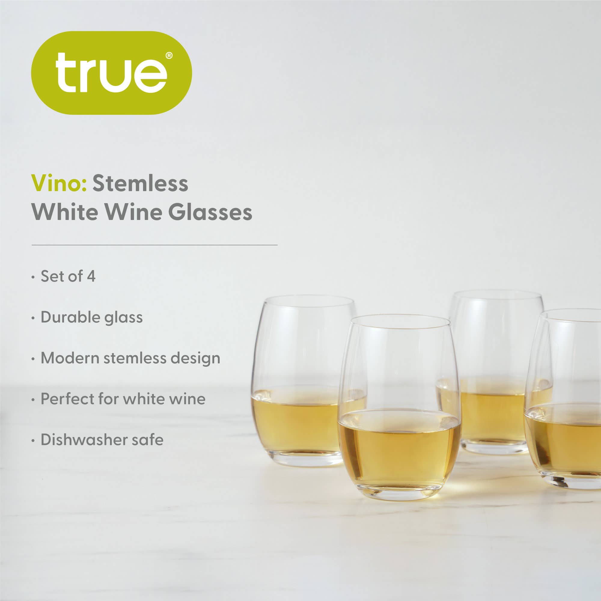 Clear Vino Stemless White Wine Glasses Set of 4 for wholesale on Faire4