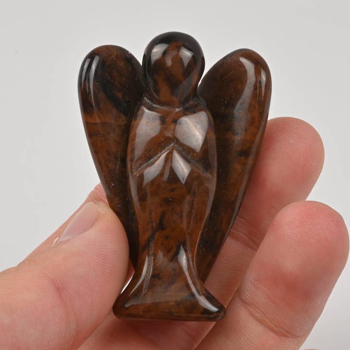 Figurine d'ange sculptée en obsidienne en acajou de 1,5 po pour la vente par ilovebeadsusa