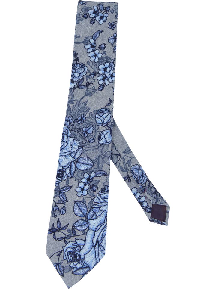 TADDEO ROMA FLORAL MERINO TIE - FLANNEL for wholesale by Lords Of Harlech Accessories