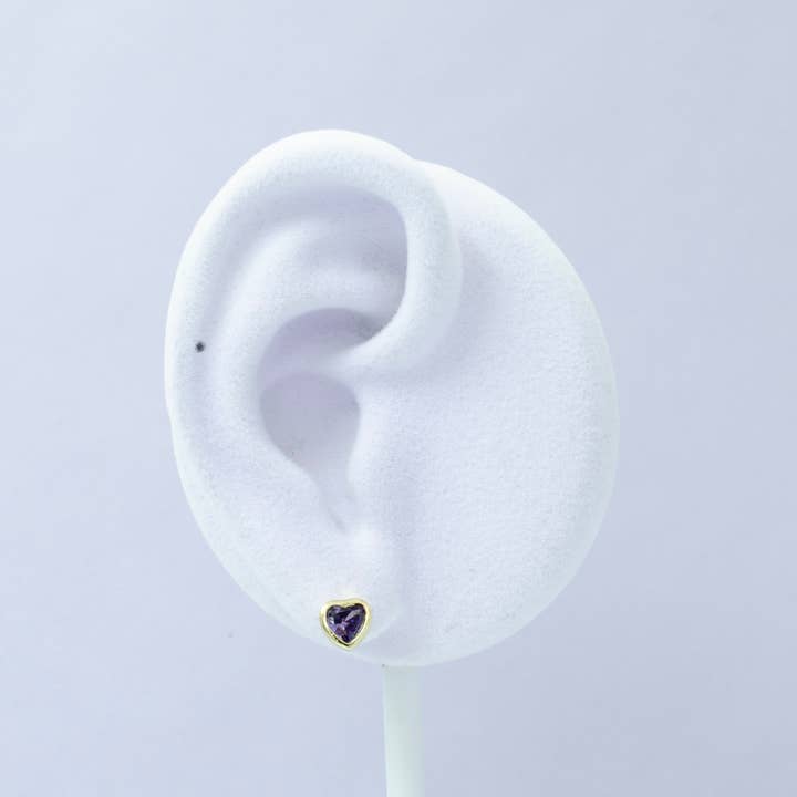 Aim Eternal - Wholesale Stud/Post Earrings - 1x Tiny Heart CZ Plain Bezel Set Earrings, 14K gold earring,2