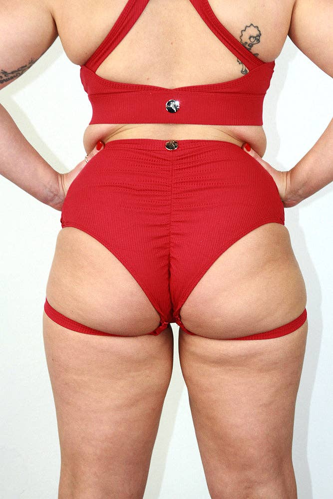 Rarr Designs - Wholesale Athletic Shorts - Women's - Sasha Mid Waist Garter Short – Sangria Red4