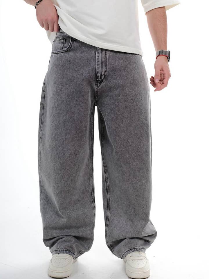 Herr grå tvättade ballongpassform jeans vintage bred avsmalnande denim 1124C1027 för wholesale av Monocloth