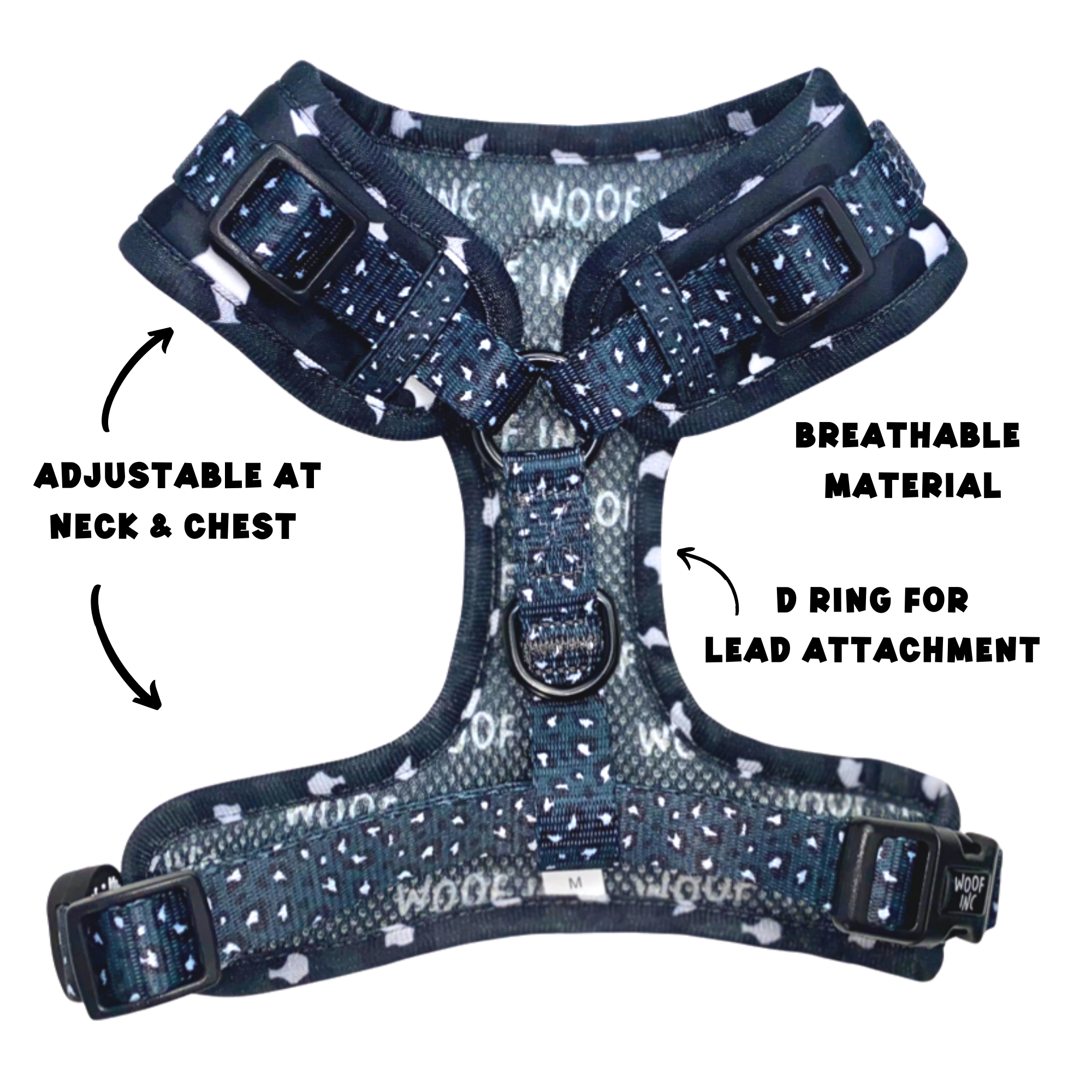 WOOF INC – Großhandel Haustiergeschirr – Hund – Midnight Black Verstellbares Hundegeschirr mit Leopardenmuster10
