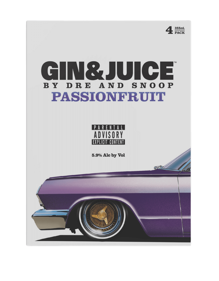 Gin & Juice by Dre and Snoop – wholesale Pre-mixed/ready-made alcoholic drinks – 12x Gin & Juice By Dre & Snoop - Passionfruit - 250ml - 5.9%1