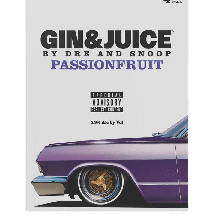 Gin & Juice by Dre and Snoop – wholesale Pre-mixed/ready-made alcoholic drinks – 12x Gin & Juice By Dre & Snoop - Passionfruit - 250ml - 5.9%1