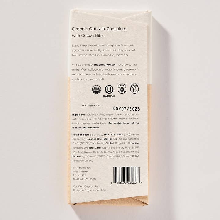 Mast - Wholesale Chocolate Bar - Organic Oat Milk Chocolate with Cocoa Nibs2