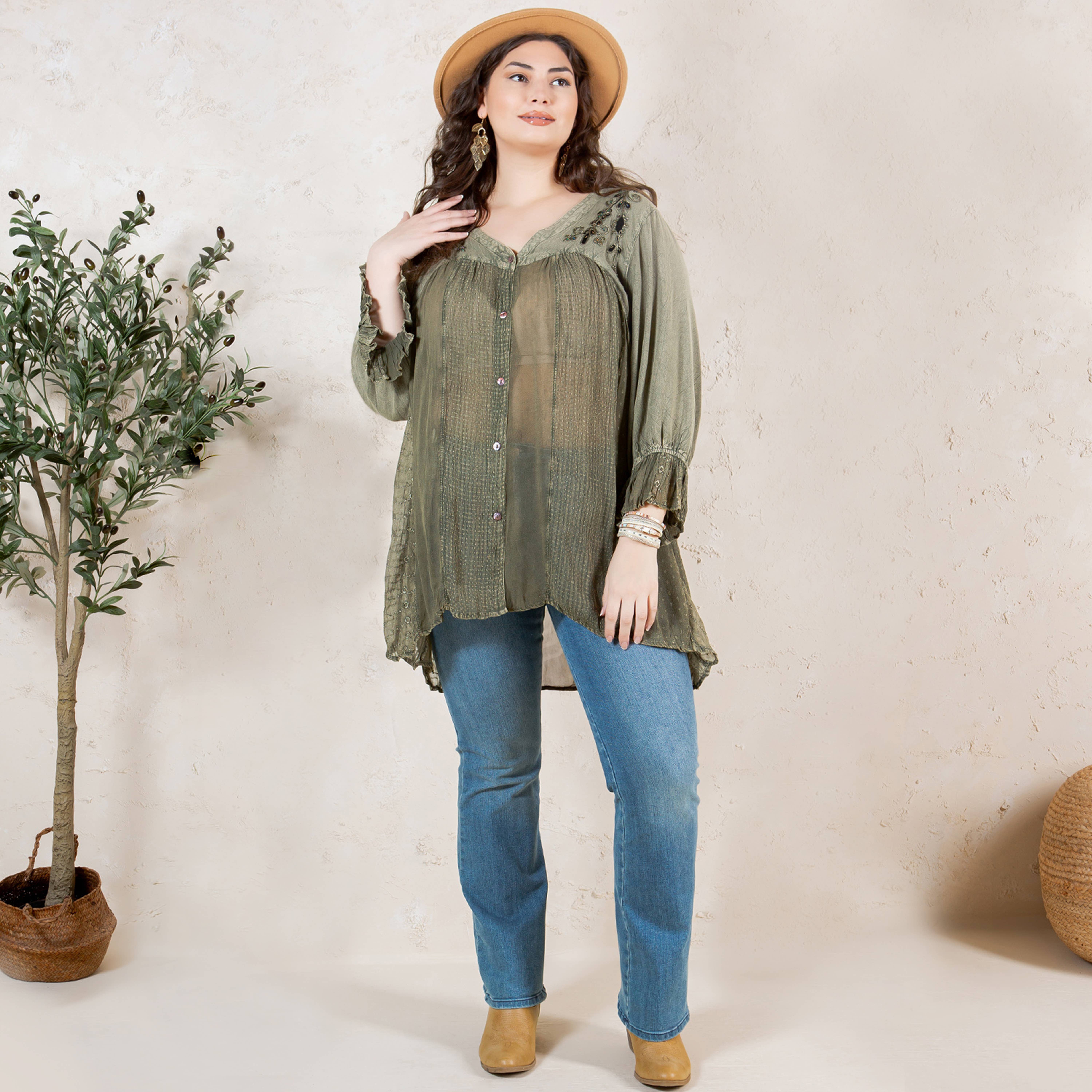 Young Threads - Venta al por mayor Blusa - Mujer - Blusa bohemia adornada estilo western (Color nuevo)45