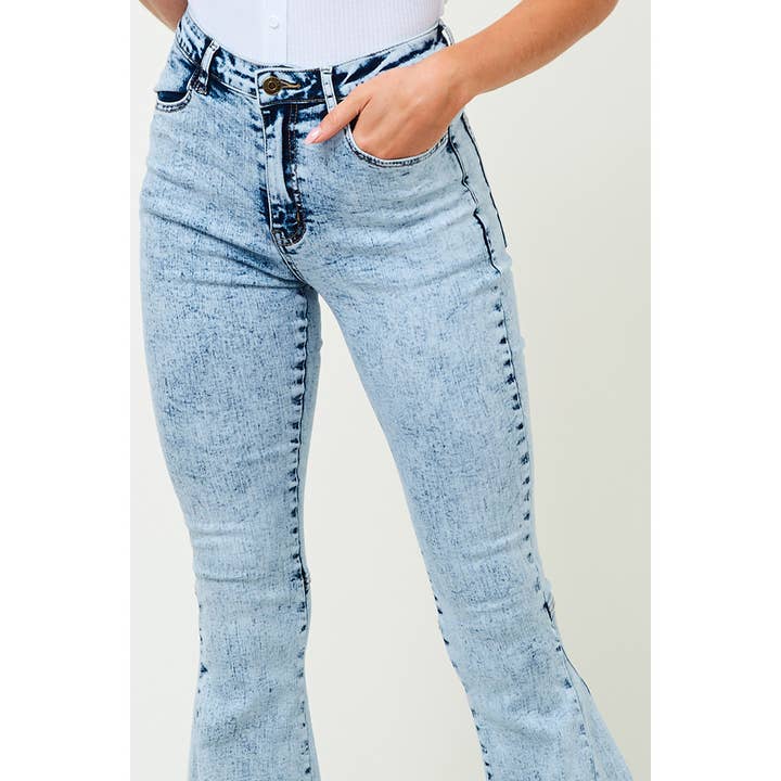 Saints & Hearts - Wholesale Jeans - Women's - SIP6138A WESTERN LT DENIM ACID WASHED FLARES BELL BOTTOMS