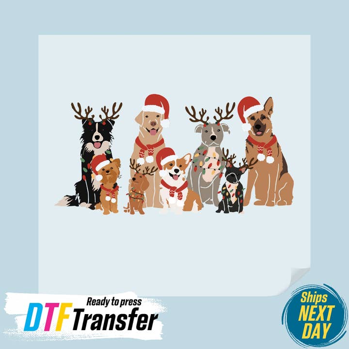 Christmas Dog Squad Reindeer DTF Transfer for wholesale by DTF Office