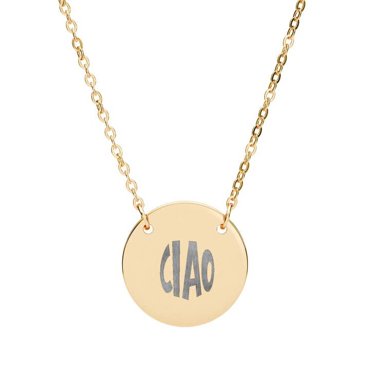 Engraved Circle Necklace - 'Ciao' Statement Jewelry for wholesale by MARA Style