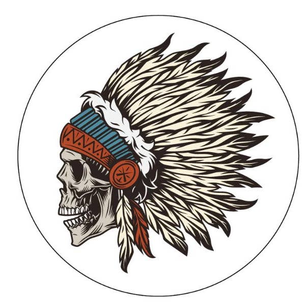 Native American Warrior Chief Skull White Spare Tire Cover for wholesale by Dirty Acres