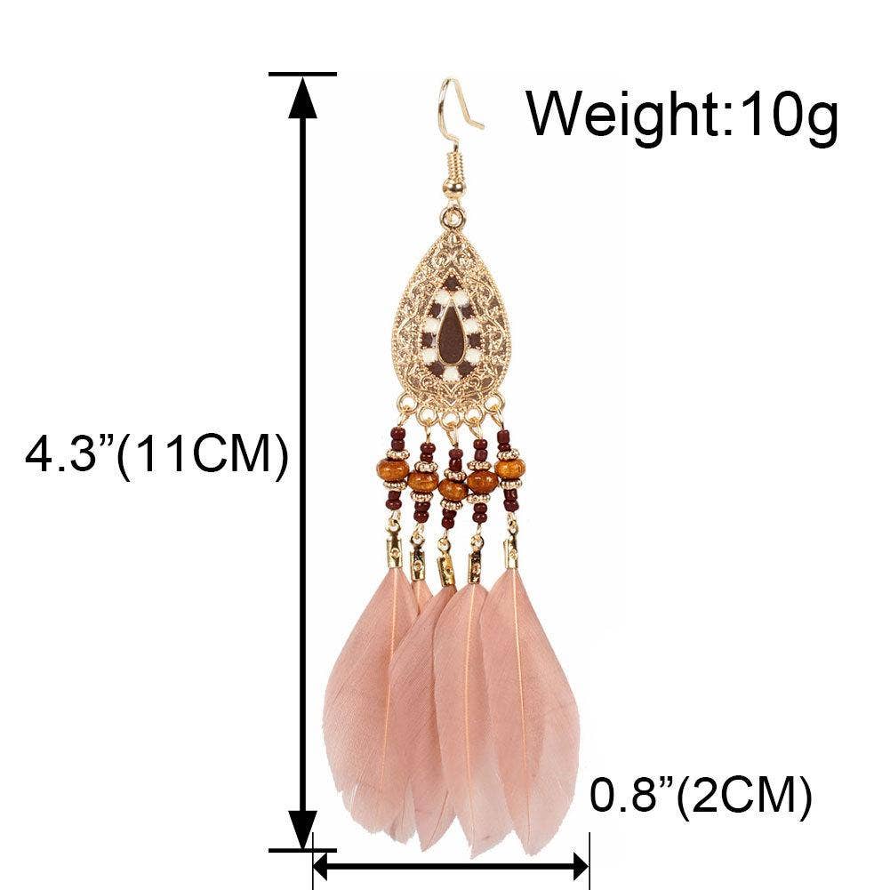 Mio Queena – wholesale Tofsörhängen – Bohemian Drop-formade fjäder tofs örhängen7