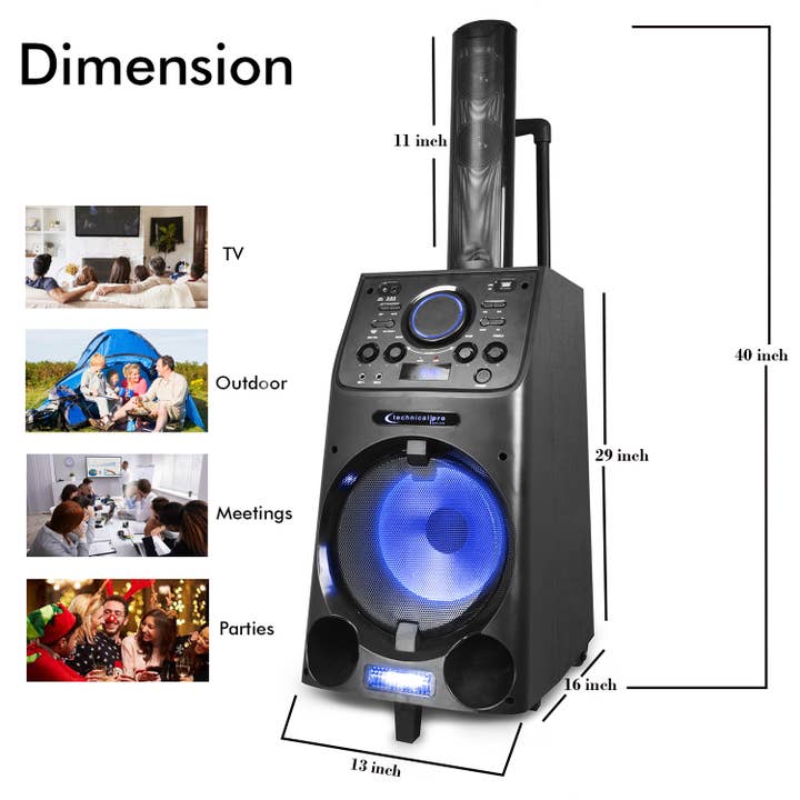 Technical Pro - Wholesale Speakers - 10'' Portable 1000 Watts PA System with Rechargeable Battery3
