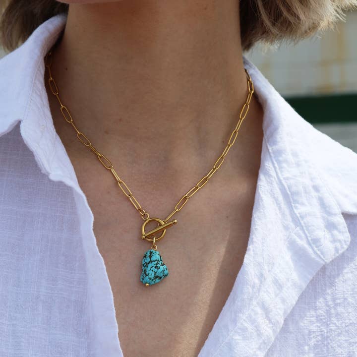 Cove halsband ~ Fri formad turkos, guldpläterad kedja för wholesale av GeoMetricGem