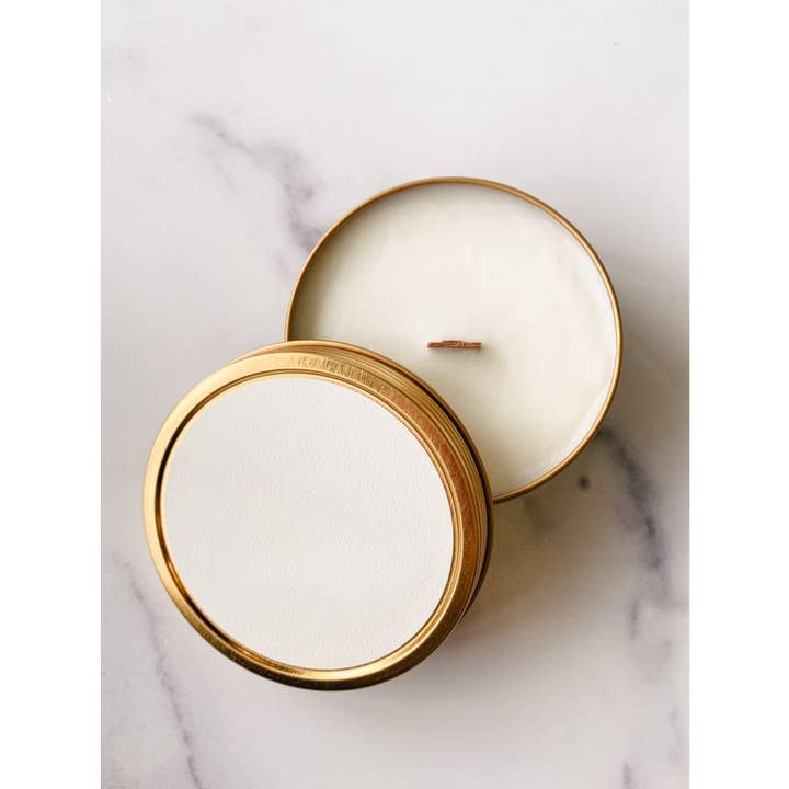 Unlabeled 3.5oz Travel Tins for wholesale by Walk By Faith Candles Co.