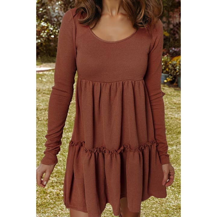 Fashion-W Ribbed Frilled Trim Long Sleeve Mini Dress for wholesale by fashionworks